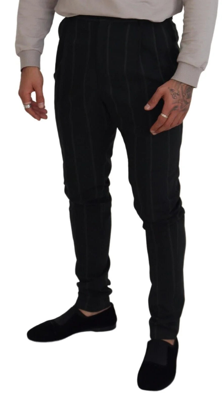 Dolce & Gabbana Black Striped Men Trousers Cotton Pants - IT48 | M - Trousers