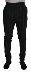 Dolce & Gabbana Black Striped Men Trousers Cotton Pants - IT48 | M - Trousers