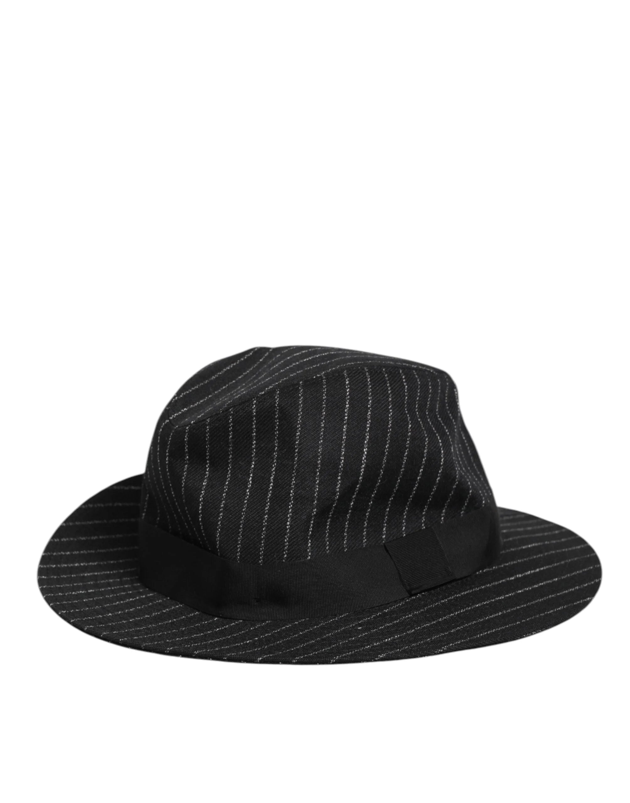 Dolce & Gabbana Black Striped Virgin Wool Men Fedora Capello Hat - 59 cm|L - Fedoras