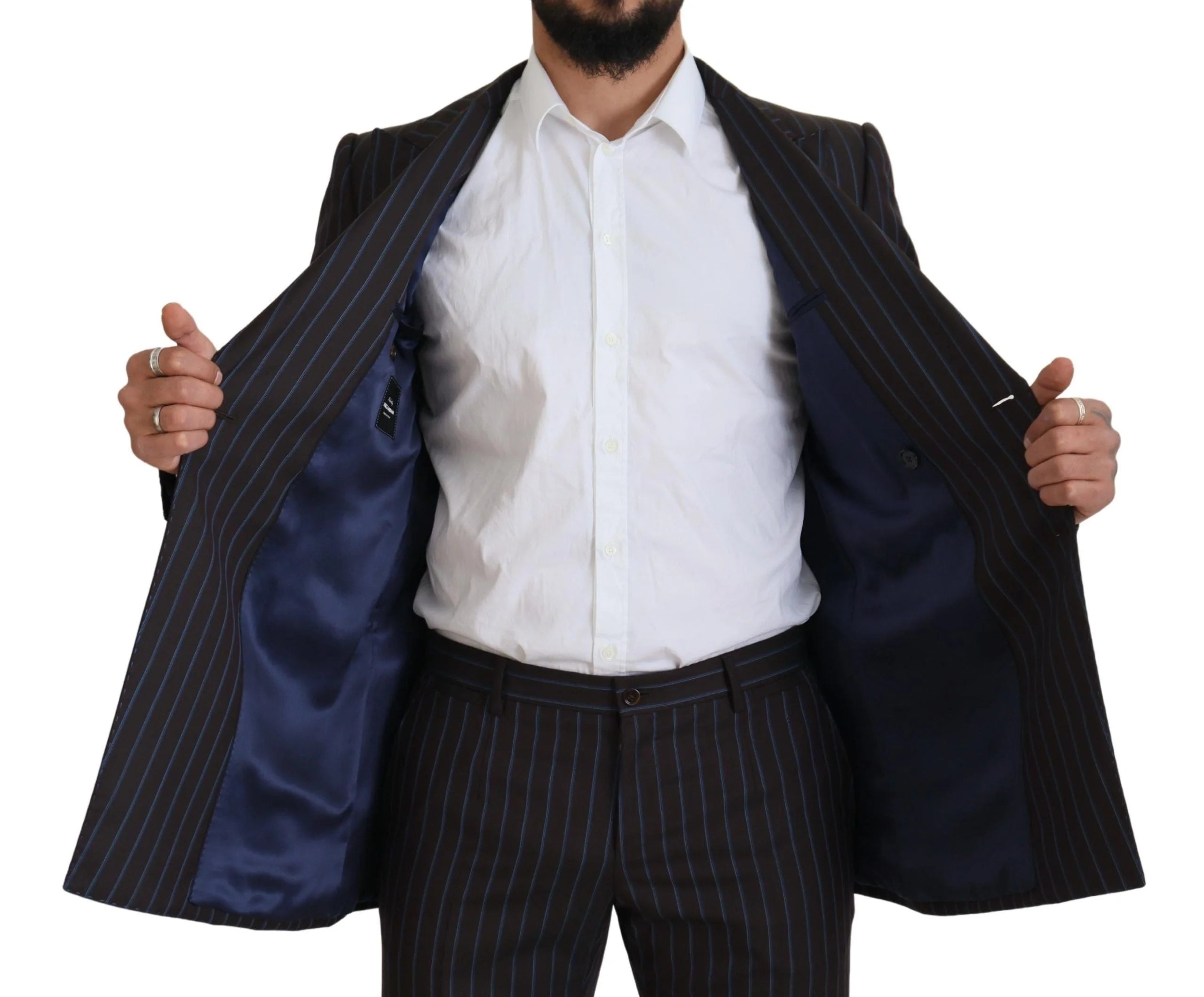 Dolce & Gabbana Black Striped Wool Formal 2 Piece Suit - IT50 | L - Pant Suits