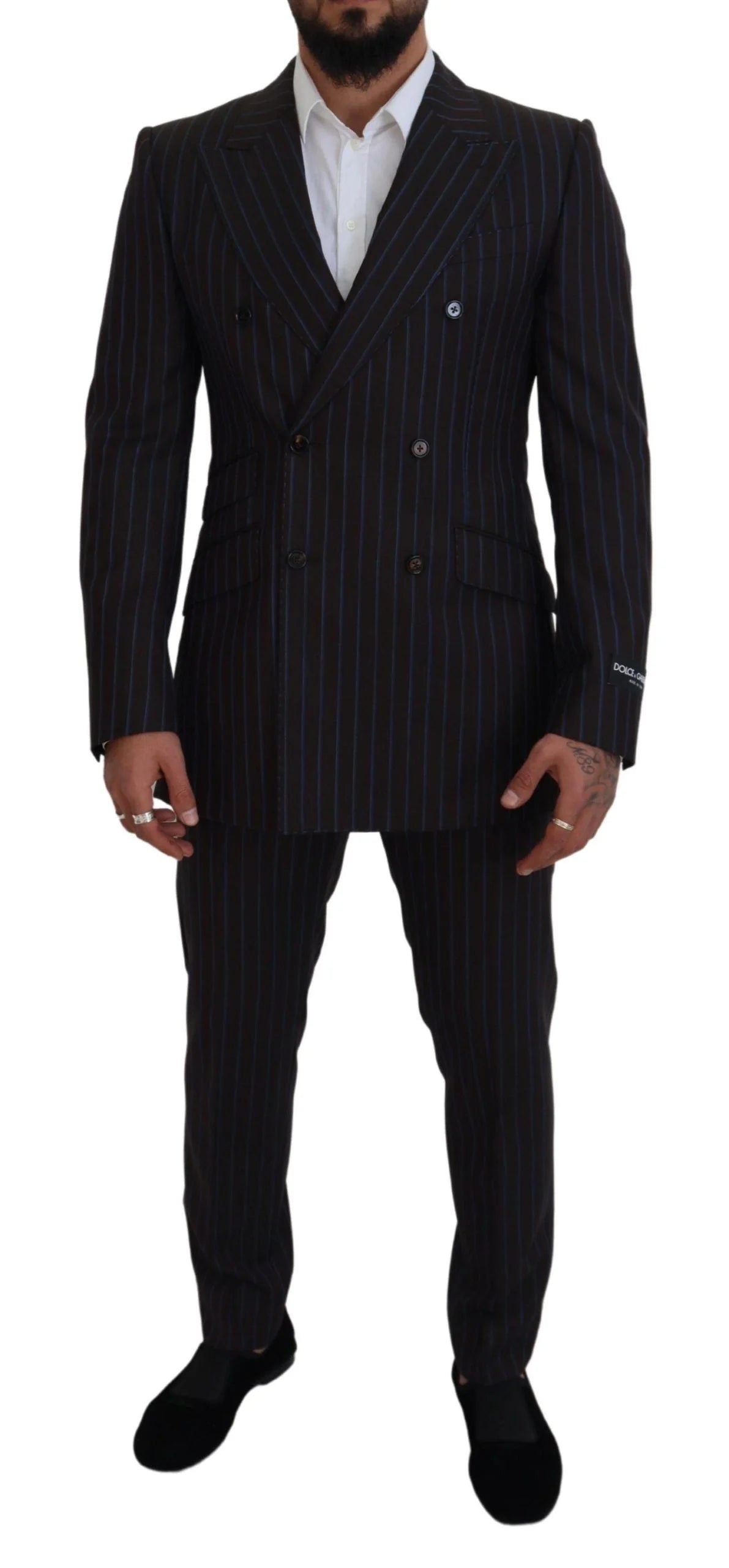Dolce & Gabbana Black Striped Wool Formal 2 Piece Suit - IT50 | L - Pant Suits