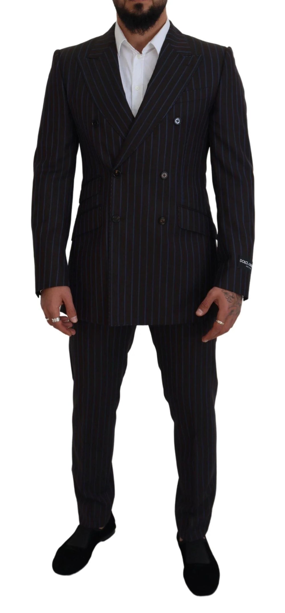 Dolce & Gabbana Black Striped Wool Formal 2 Piece Suit - IT50 | L - Pant Suits