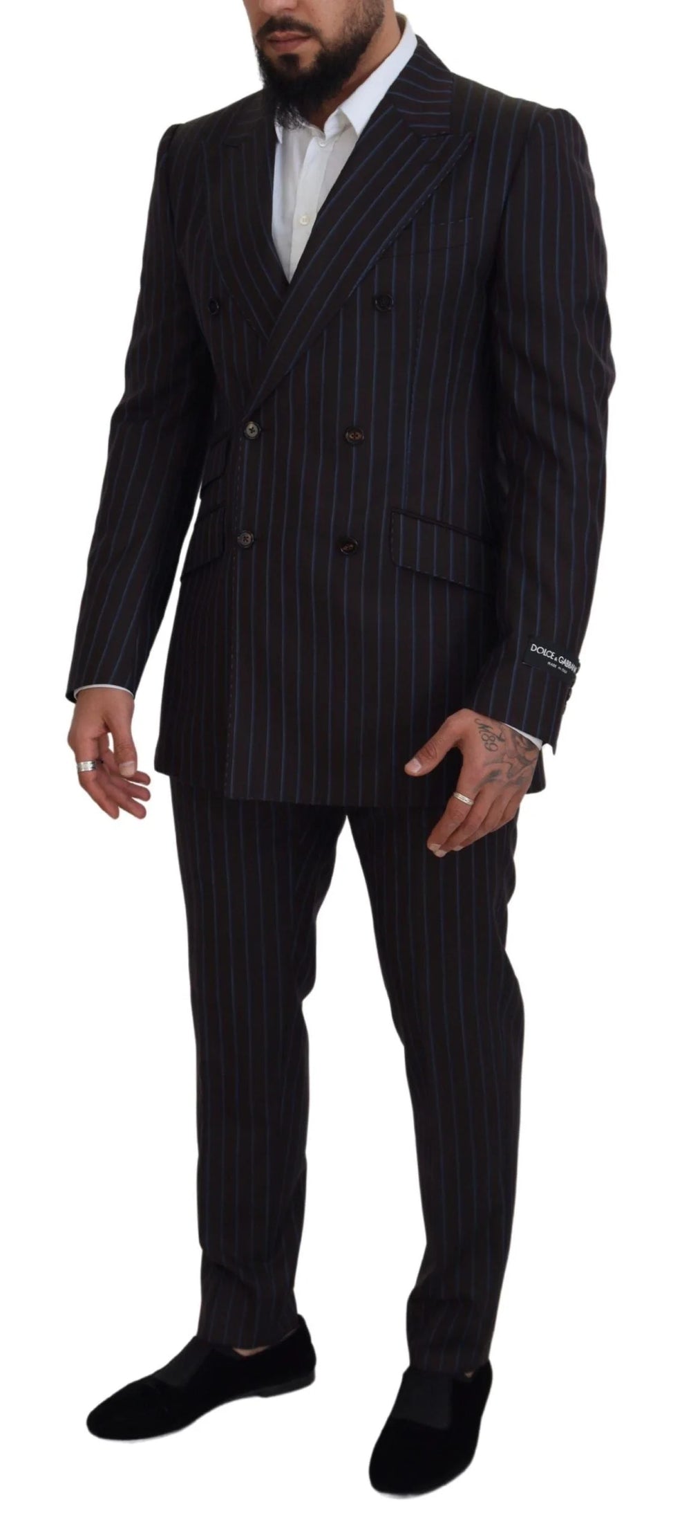 Dolce & Gabbana Black Striped Wool Formal 2 Piece Suit - IT50 | L - Pant Suits