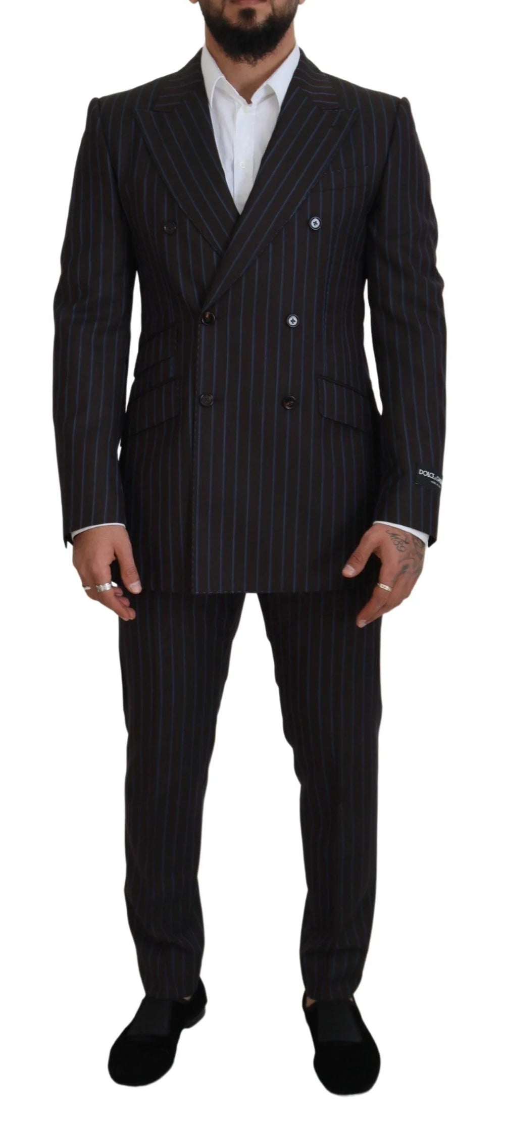 Dolce & Gabbana Black Striped Wool Formal 2 Piece Suit - IT50 | L - Pant Suits