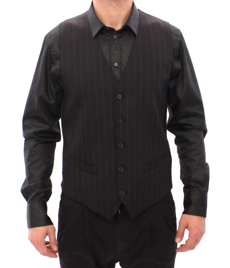 Dolce & Gabbana Black Striped Wool Logo Vest - IT48 | M - Vests