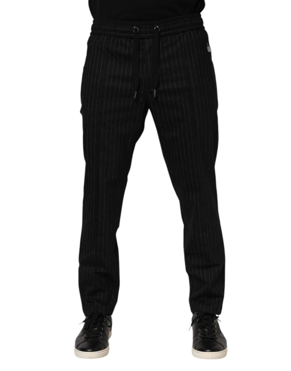 Dolce & Gabbana Black Striped Wool Men Jogger Pants - IT48 | M - Joggers