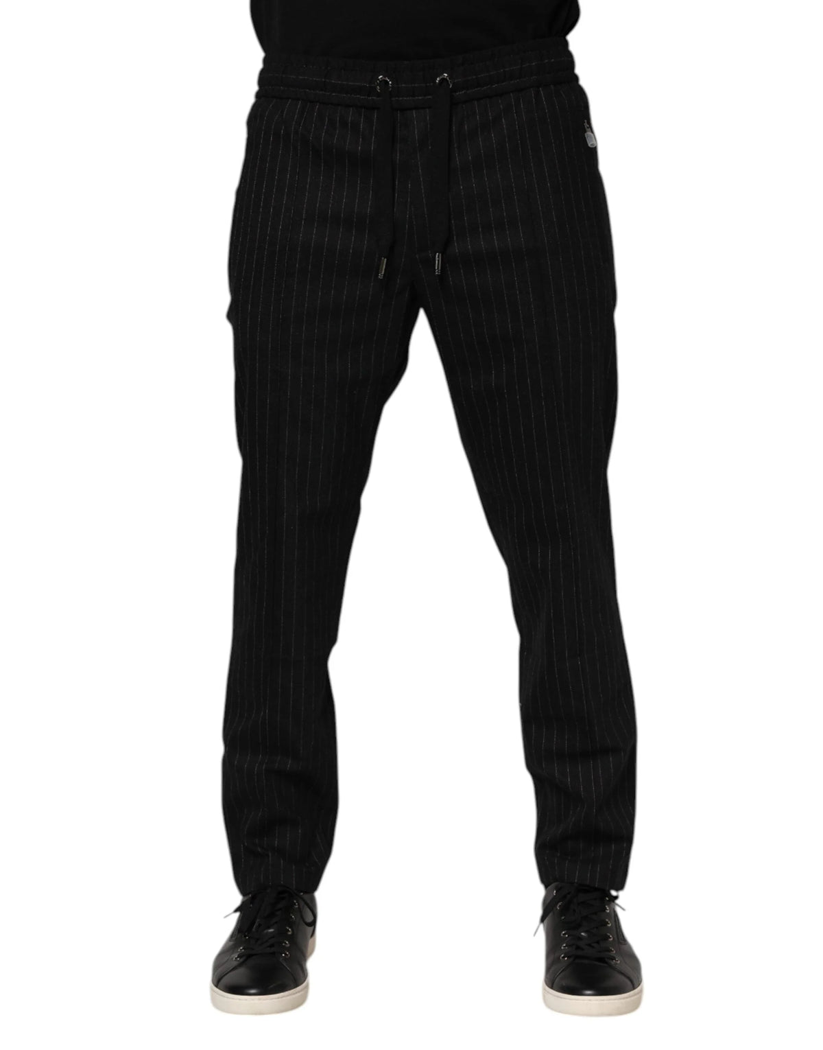 Dolce & Gabbana Black Striped Wool Men Jogger Pants - IT48 | M - Joggers