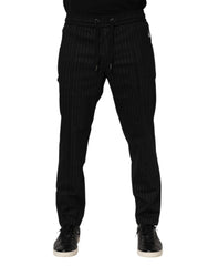 Dolce & Gabbana Black Striped Wool Men Jogger Pants - IT48 | M - Joggers