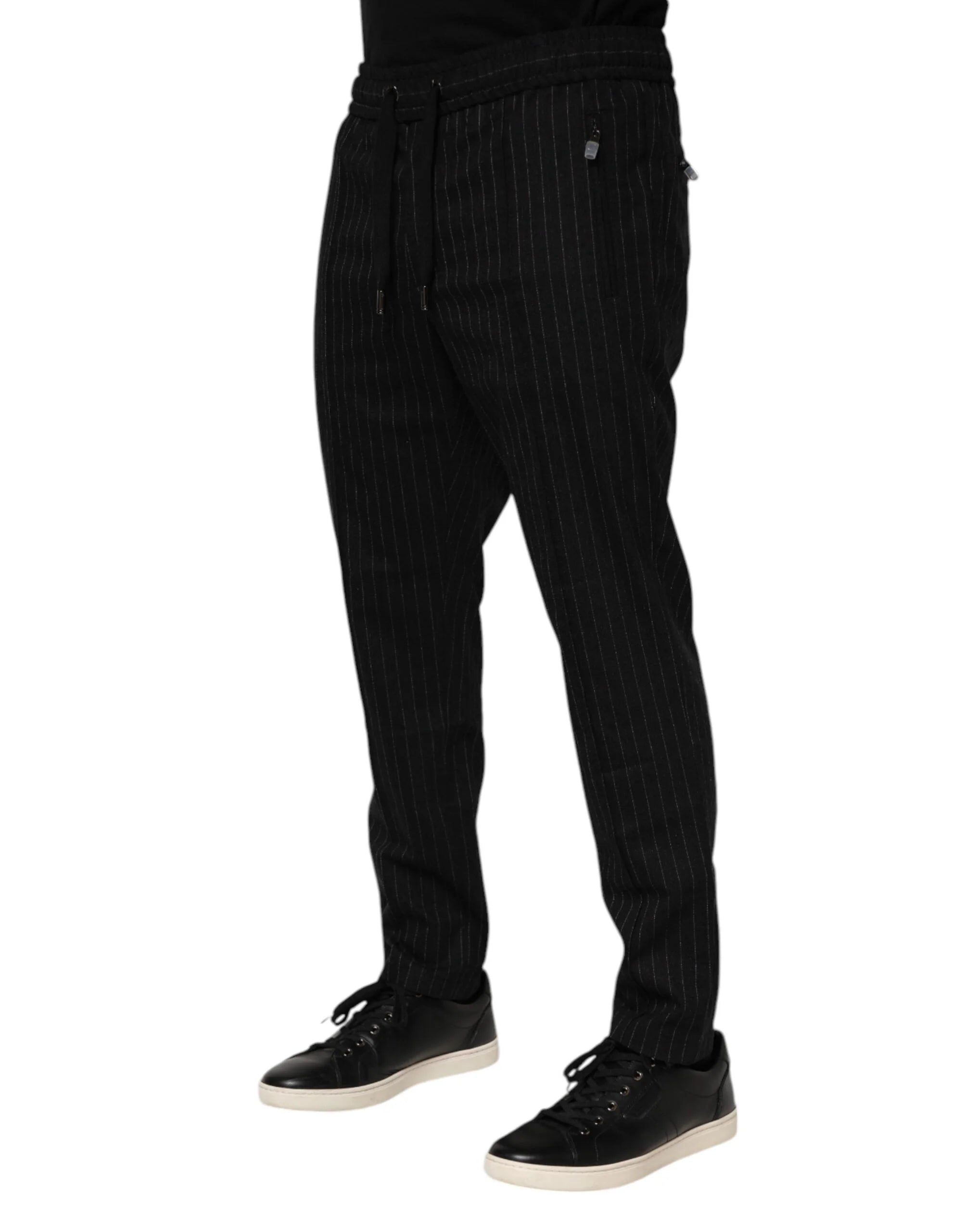 Dolce & Gabbana Black Striped Wool Men Jogger Pants - IT48 | M - Joggers