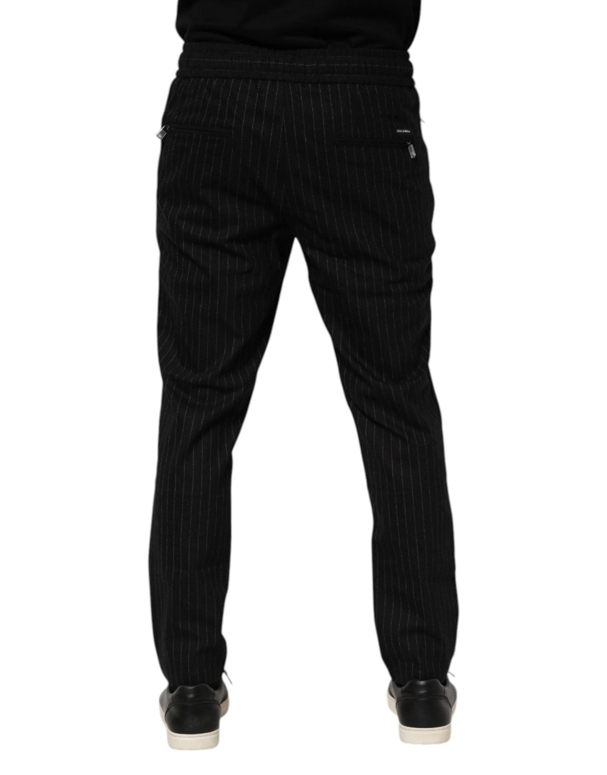 Dolce & Gabbana Black Striped Wool Men Jogger Pants - IT48 | M - Joggers