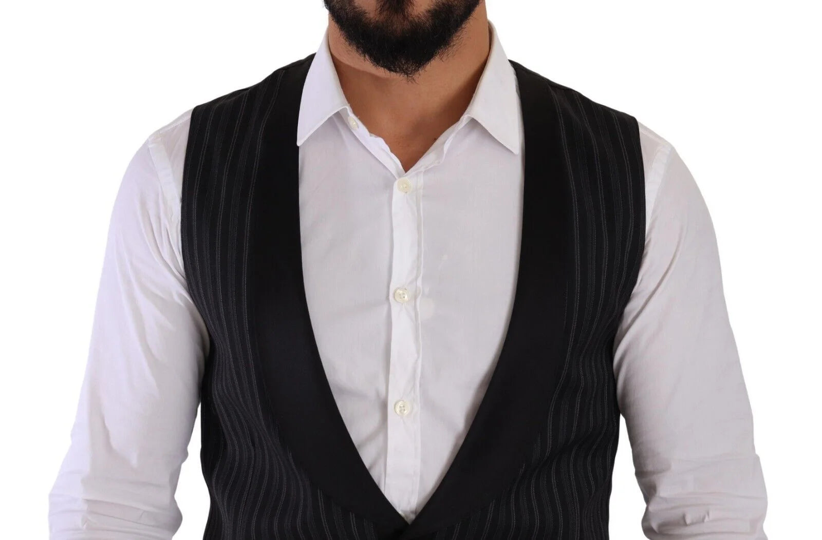 Dolce & Gabbana Black Striped Wool Silk Waistcoat Vest - IT48 | M - Vests