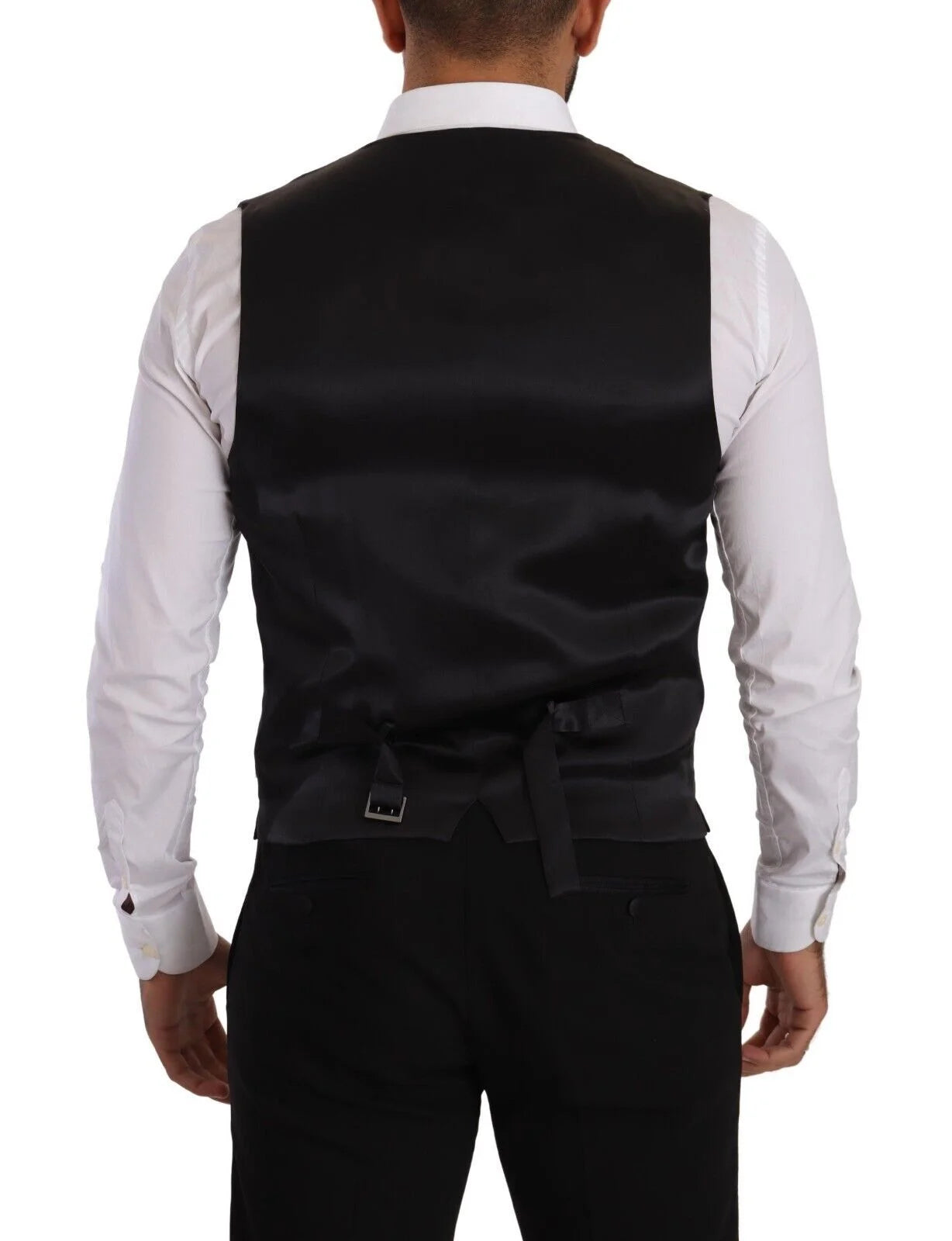 Dolce & Gabbana Black Striped Wool Silk Waistcoat Vest - IT48 | M - Vests