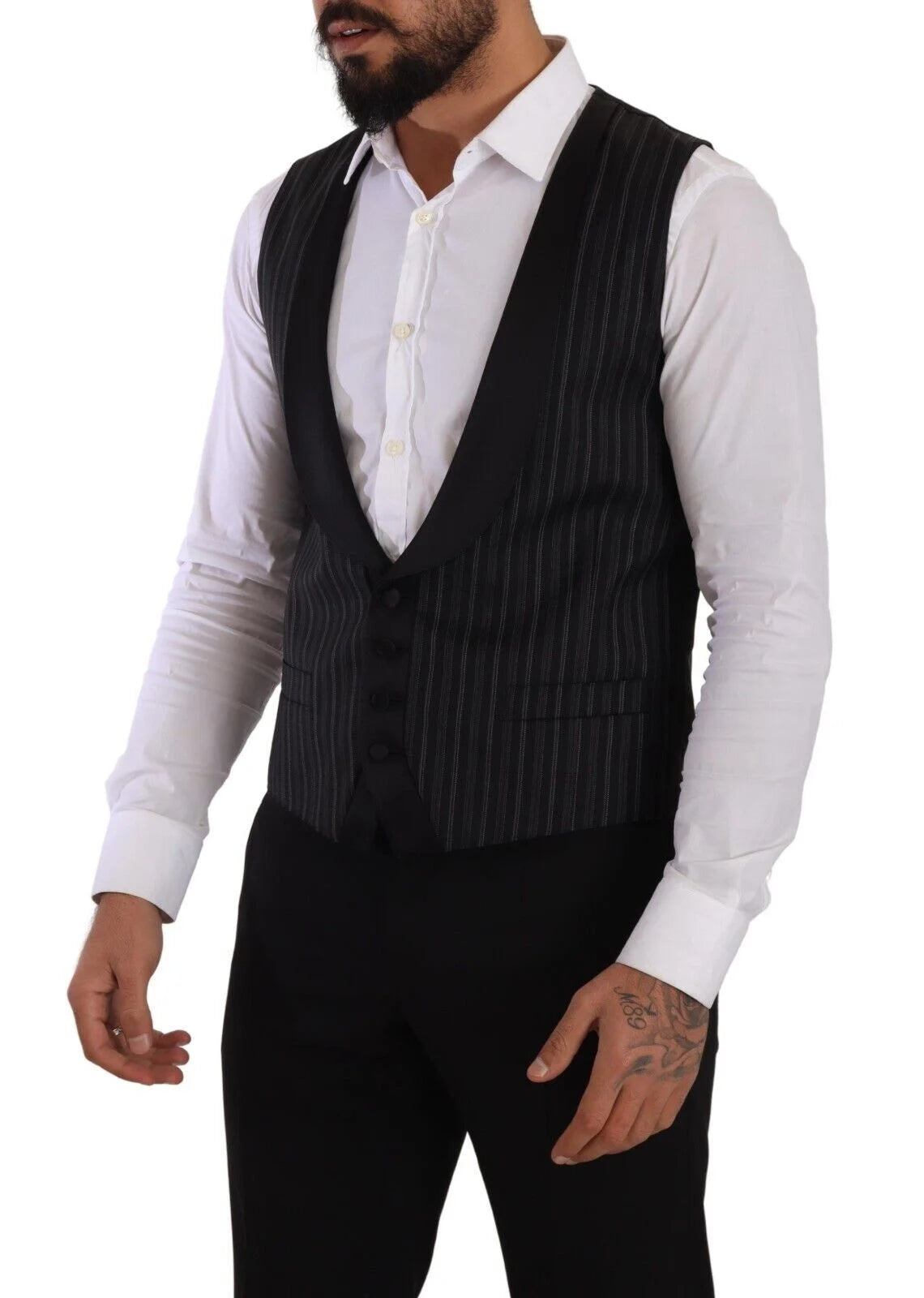 Dolce & Gabbana Black Striped Wool Silk Waistcoat Vest - IT48 | M - Vests