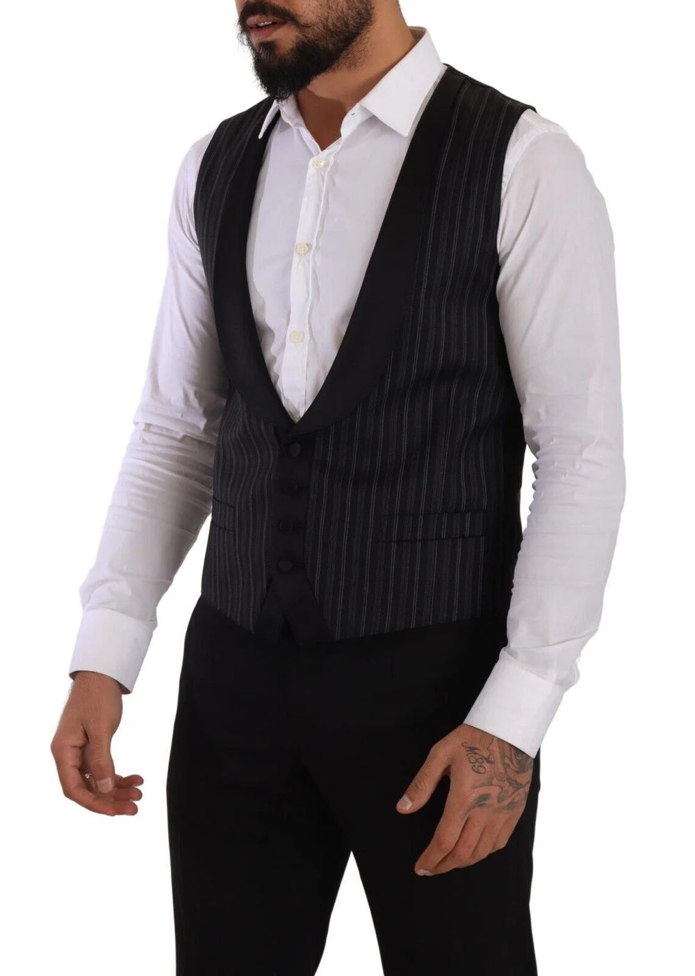 Dolce & Gabbana Black Striped Wool Silk Waistcoat Vest - IT48 | M - Vests