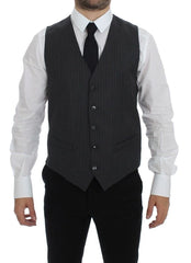 Dolce & Gabbana Black Striped Wool Single Breasted Vest - IT48 | M - Vests
