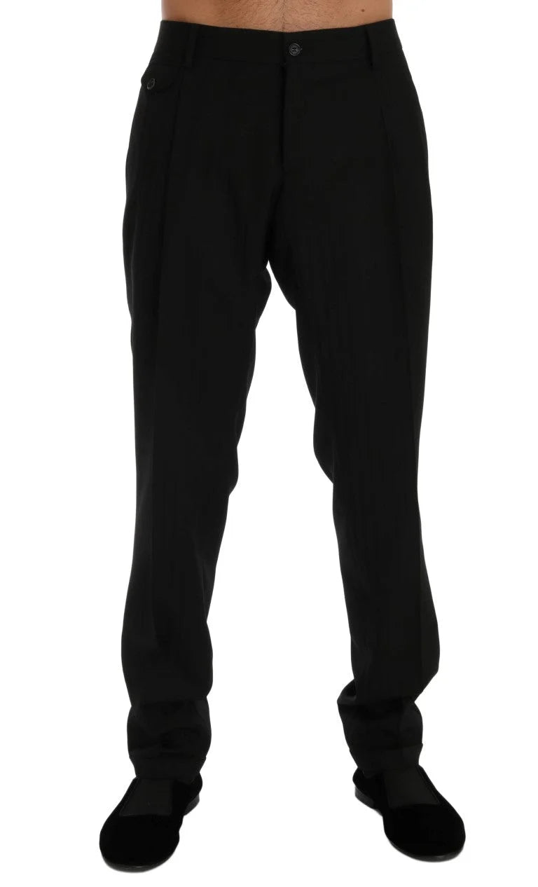 Dolce & Gabbana Black Striped Wool Stretch Pants - IT54 | XL - Trousers