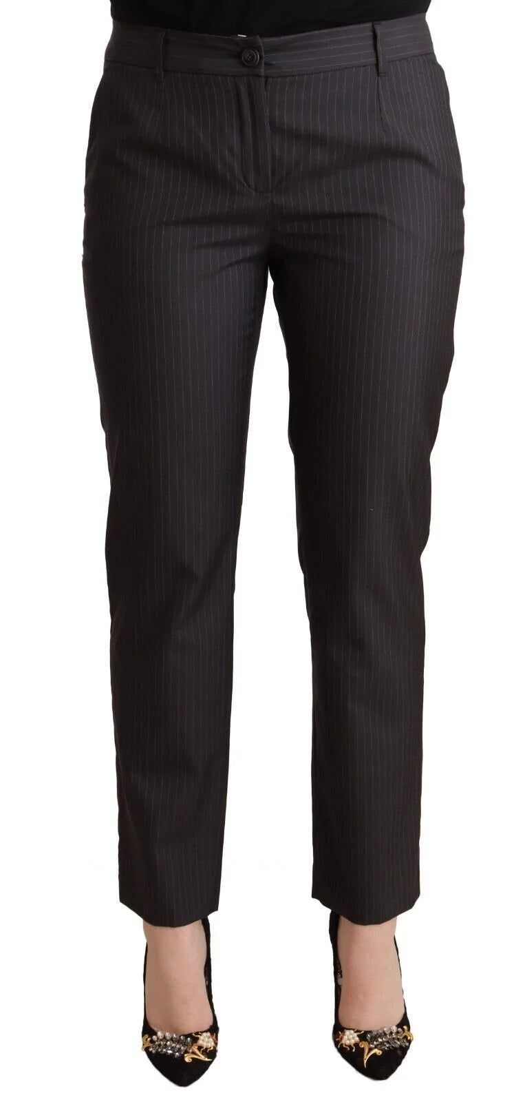 Dolce & Gabbana Black Striped Wool Tapered Trouser Pants - IT44|L - Trousers