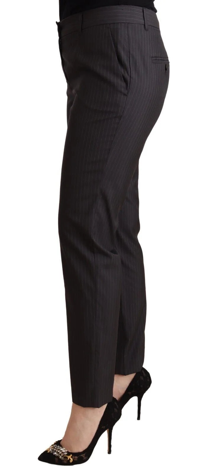 Dolce & Gabbana Black Striped Wool Tapered Trouser Pants - IT44|L - Trousers