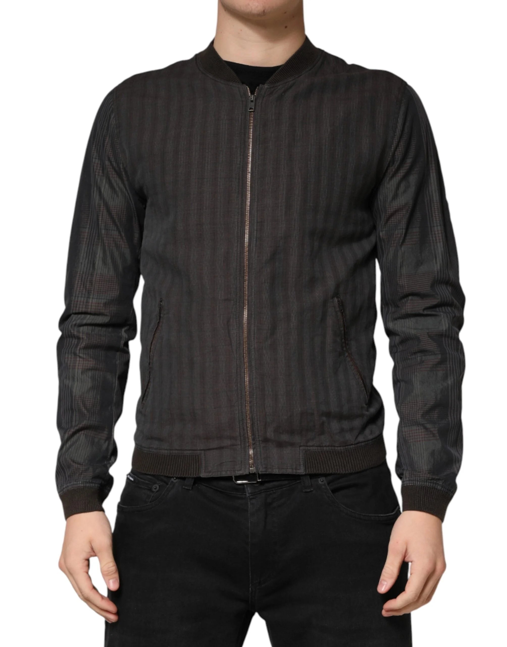 Dolce & Gabbana Black Stripes Cotton Full Zip Bomber Jacket - IT46 | S