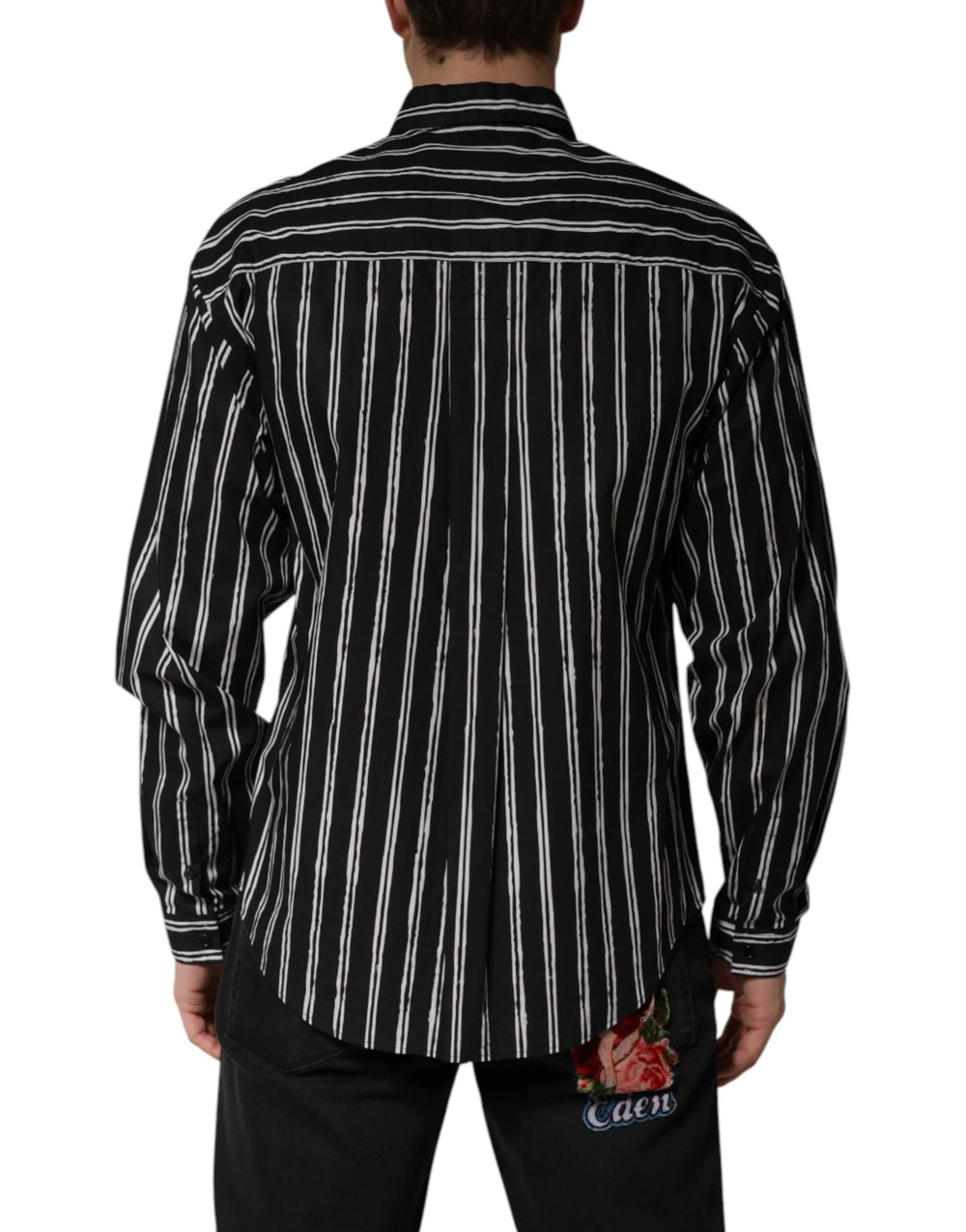 Dolce & Gabbana Black Stripes Cotton Men Formal Dress Shirt - IT40 | M