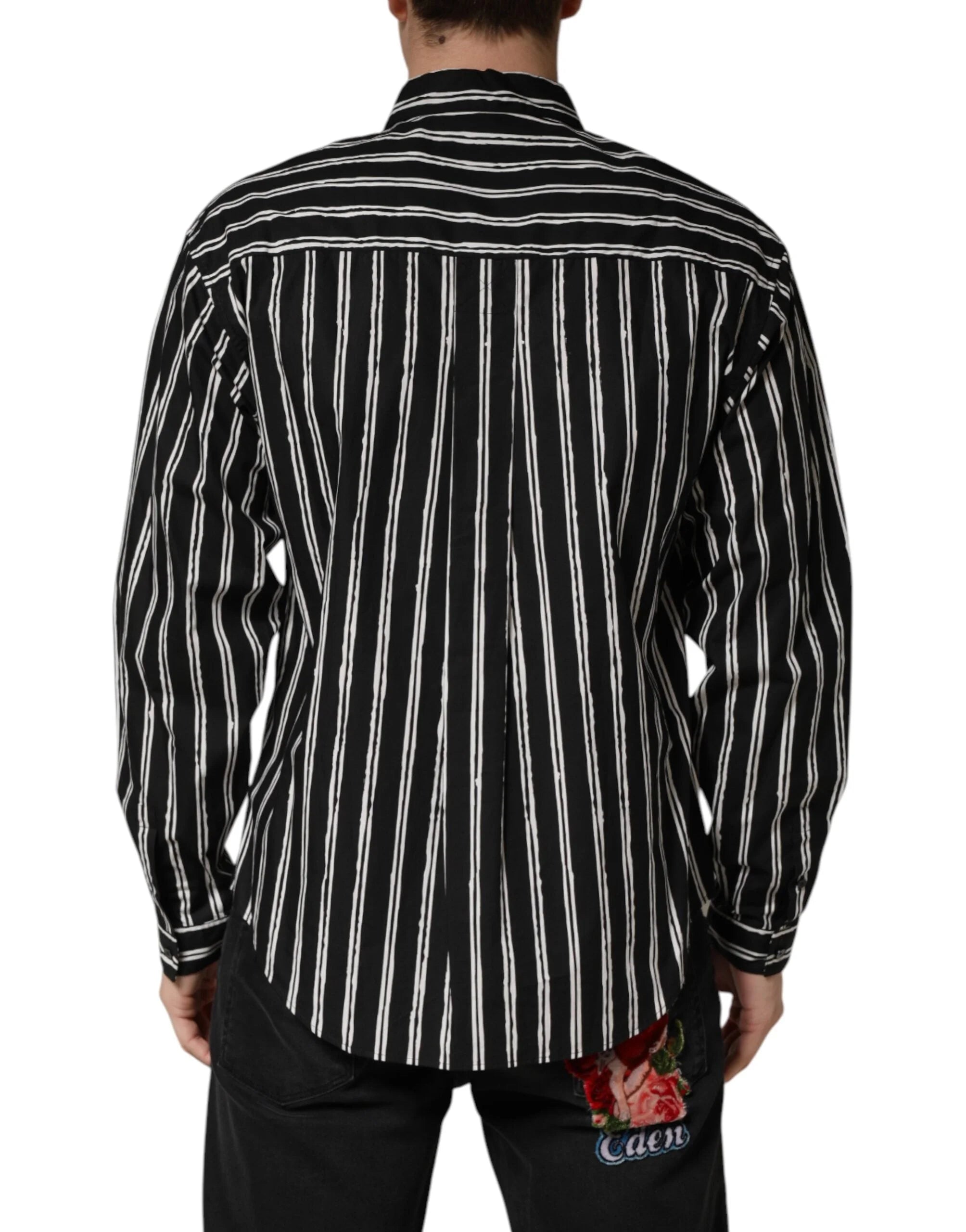 Dolce & Gabbana Black Stripes Cotton Men Formal Dress Shirt - IT40 | M