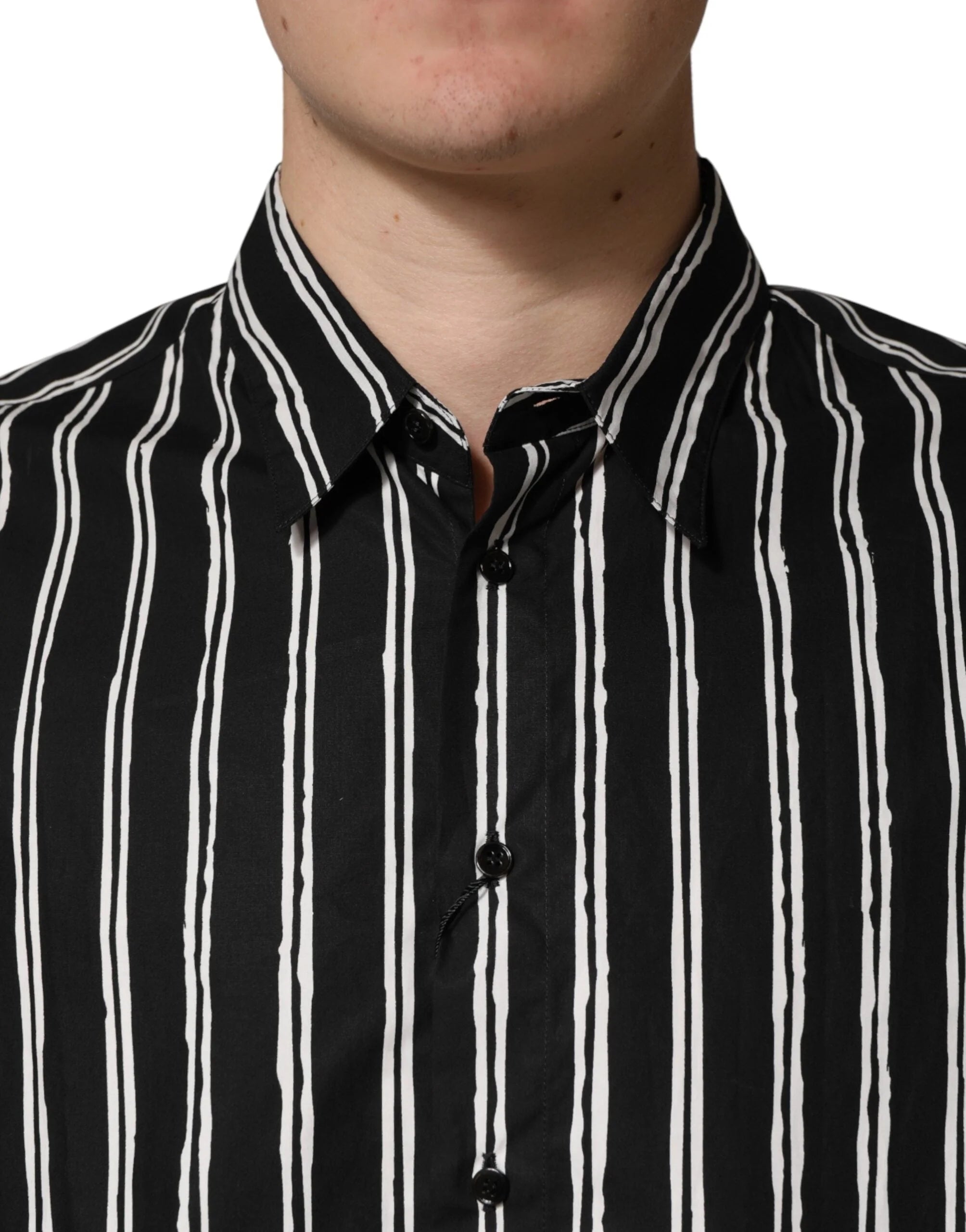 Dolce & Gabbana Black Stripes Cotton Men Formal Dress Shirt - IT40 | M