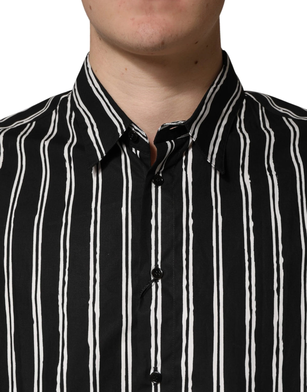 Dolce & Gabbana Black Stripes Cotton Men Formal Dress Shirt - IT40 | M