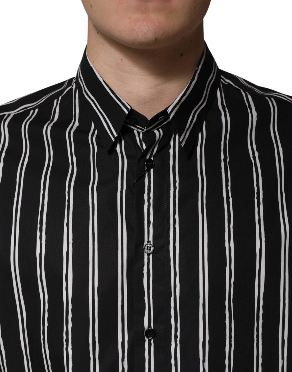 Dolce & Gabbana Black Stripes Cotton Men Formal Dress Shirt - IT40 | M