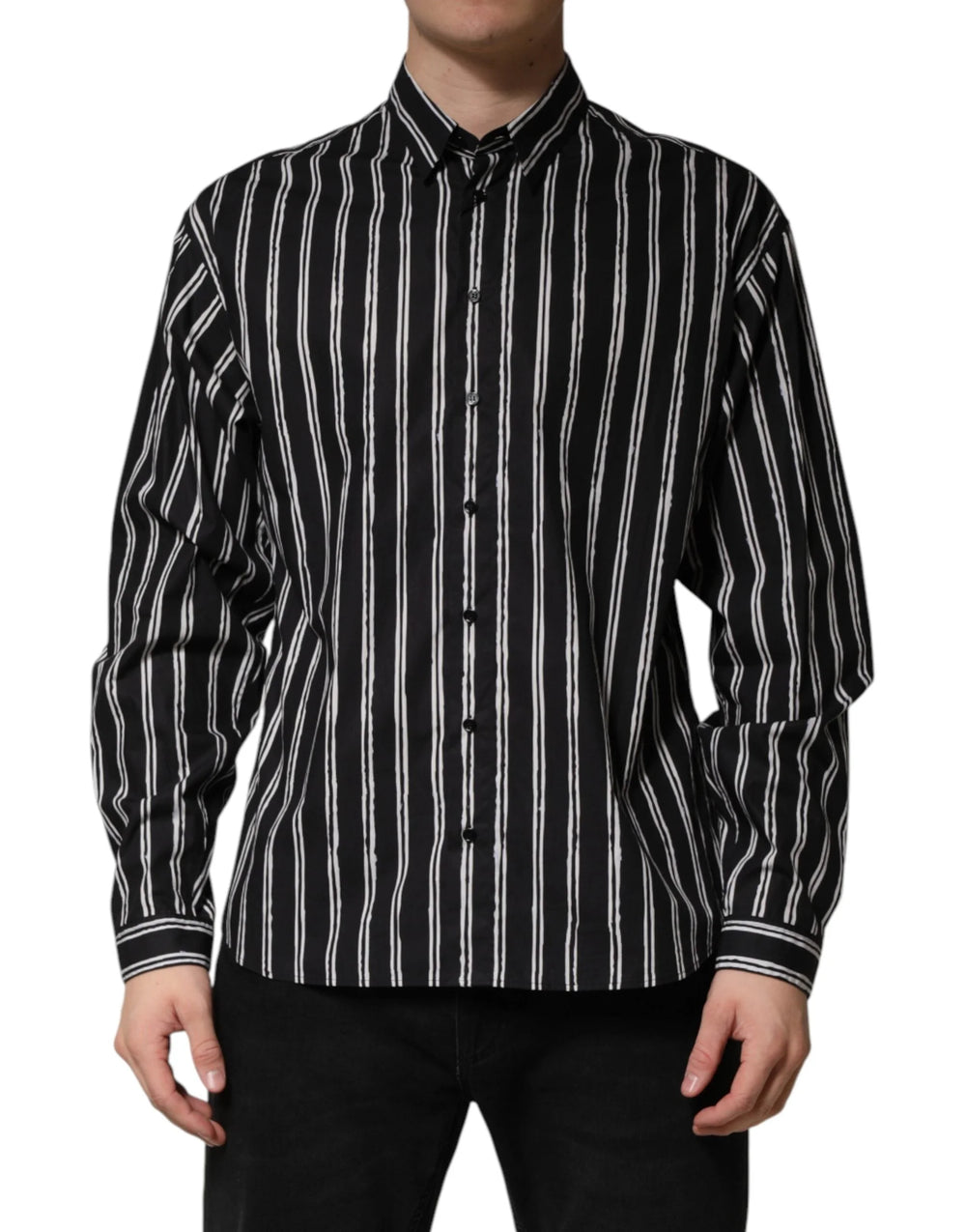 Dolce & Gabbana Black Stripes Cotton Men Formal Dress Shirt - IT40 | M