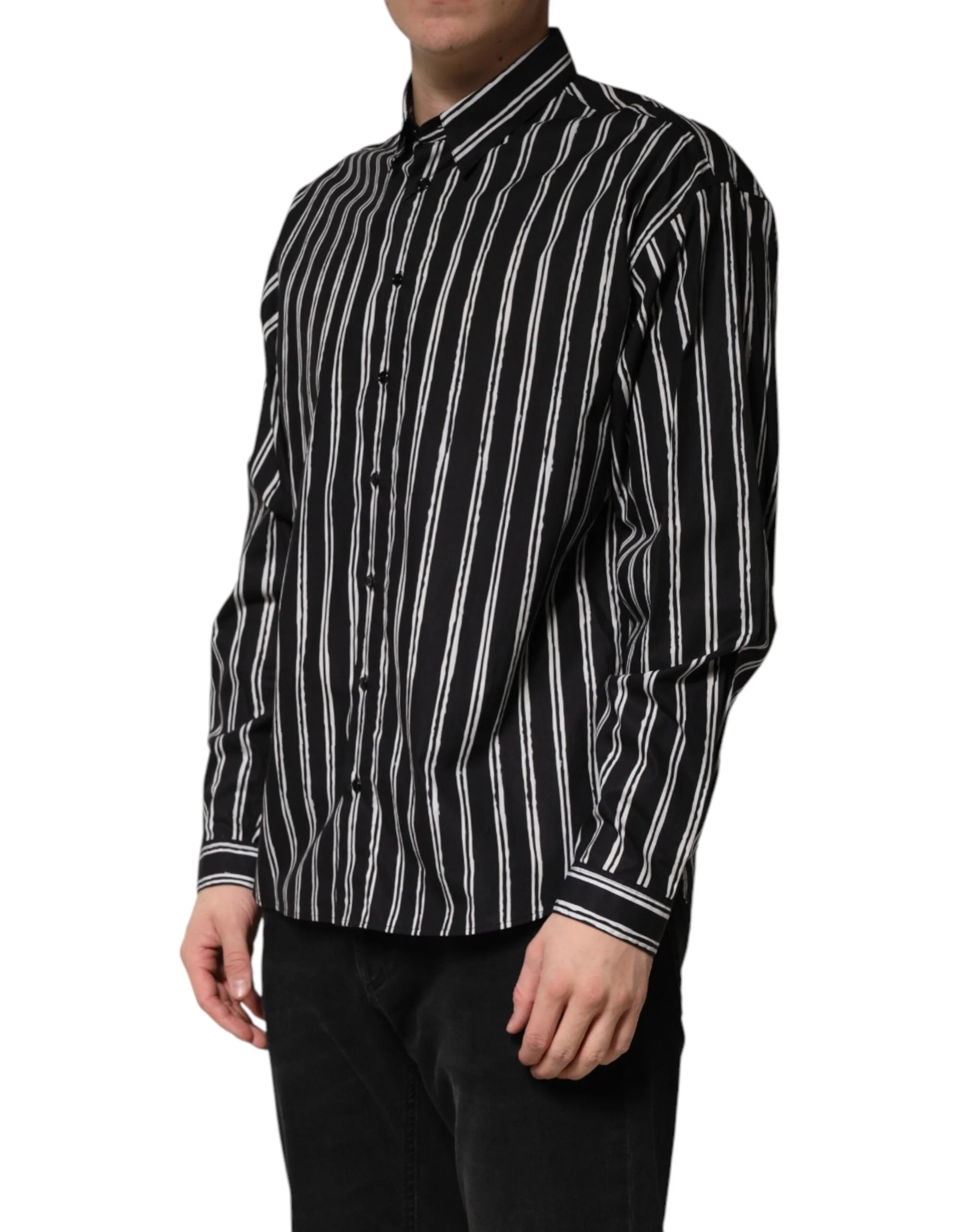 Dolce & Gabbana Black Stripes Cotton Men Formal Dress Shirt - IT40 | M