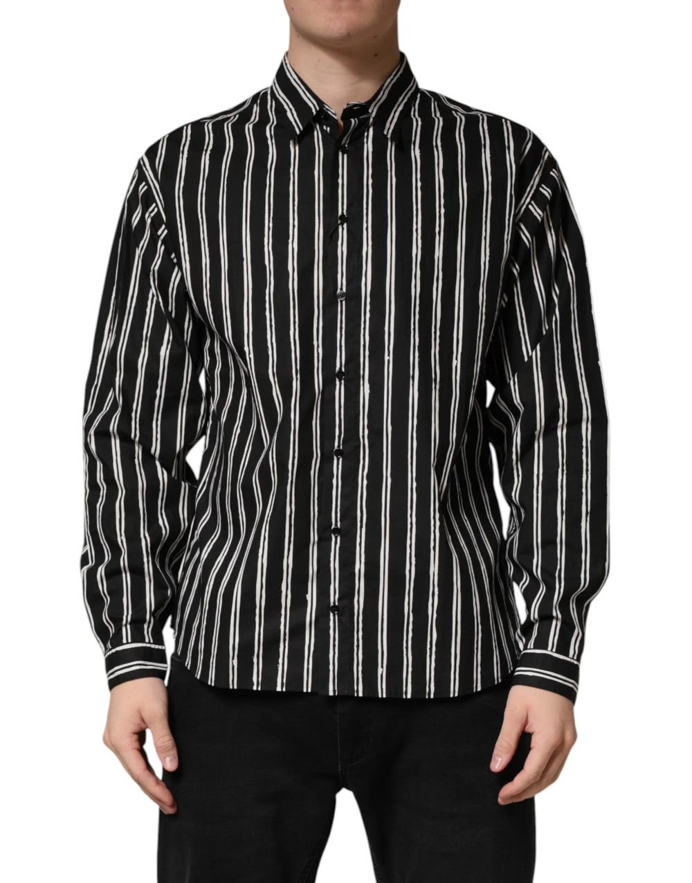 Dolce & Gabbana Black Stripes Cotton Men Formal Dress Shirt - IT40 | M