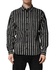 Dolce & Gabbana Black Stripes Cotton Men Formal Dress Shirt - IT40 | M