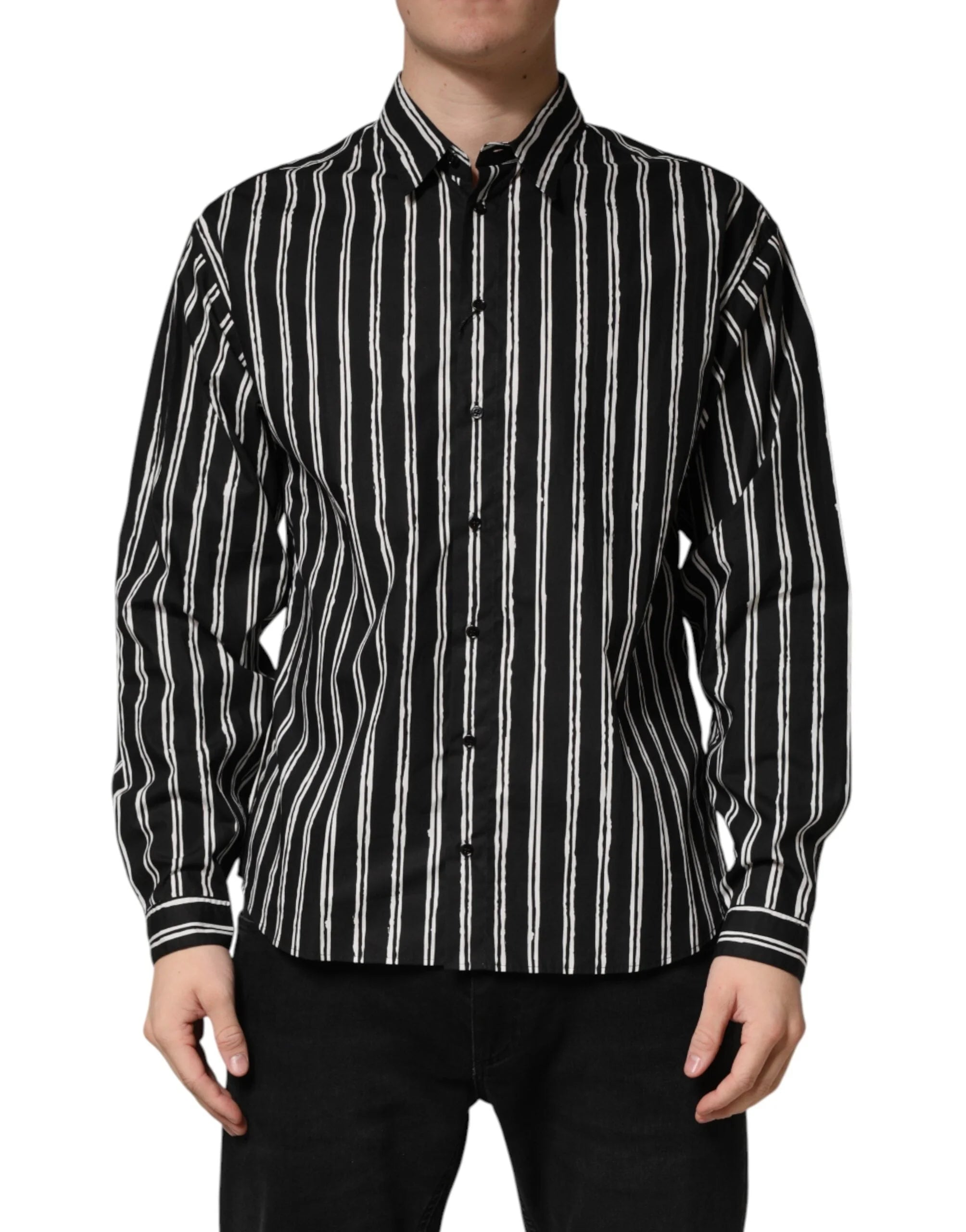 Dolce & Gabbana Black Stripes Cotton Men Formal Dress Shirt - IT40 | M