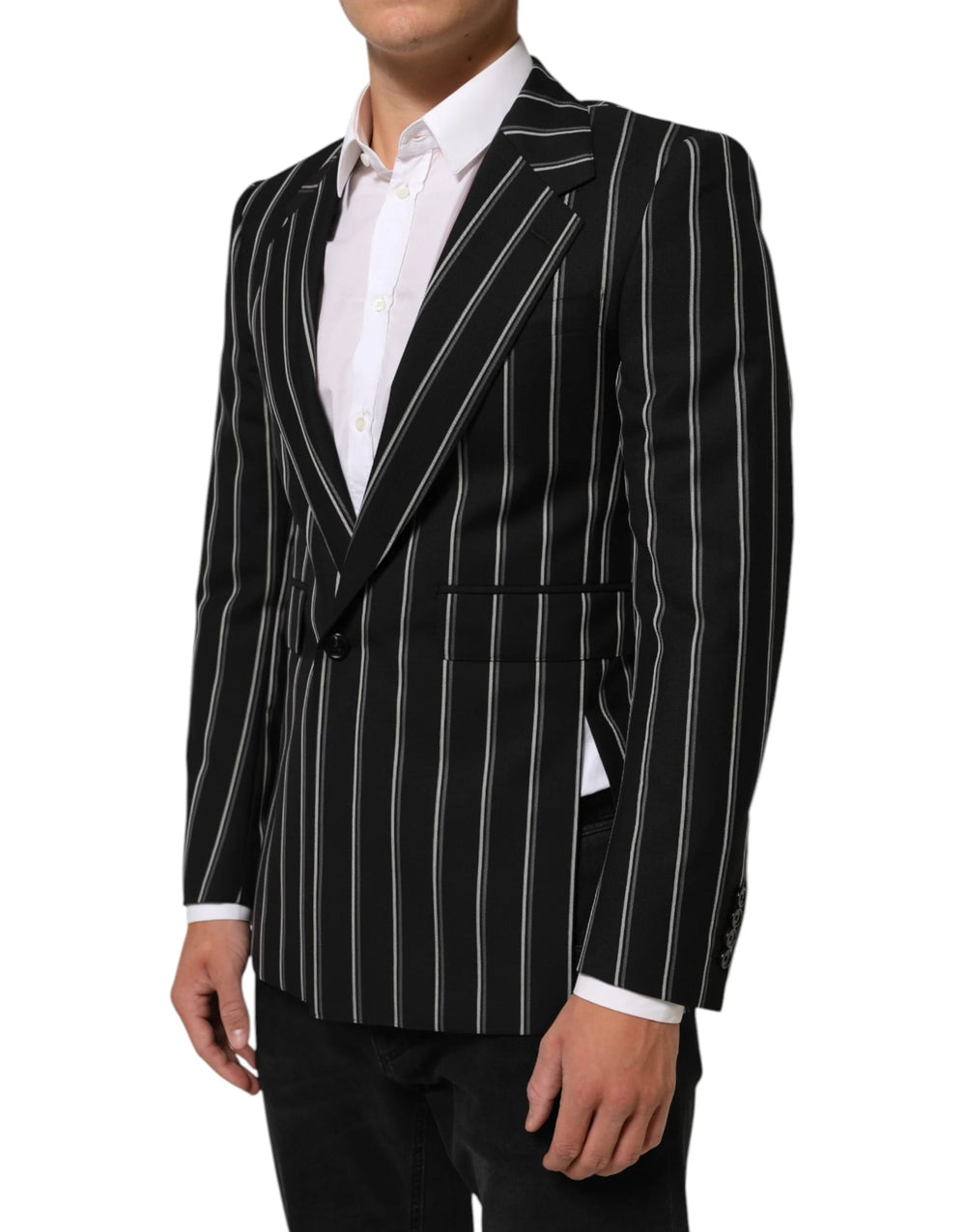 Dolce & Gabbana Black Stripes SICILIA 1 Button Suit Blazer - IT46 | S - Sport Jackets