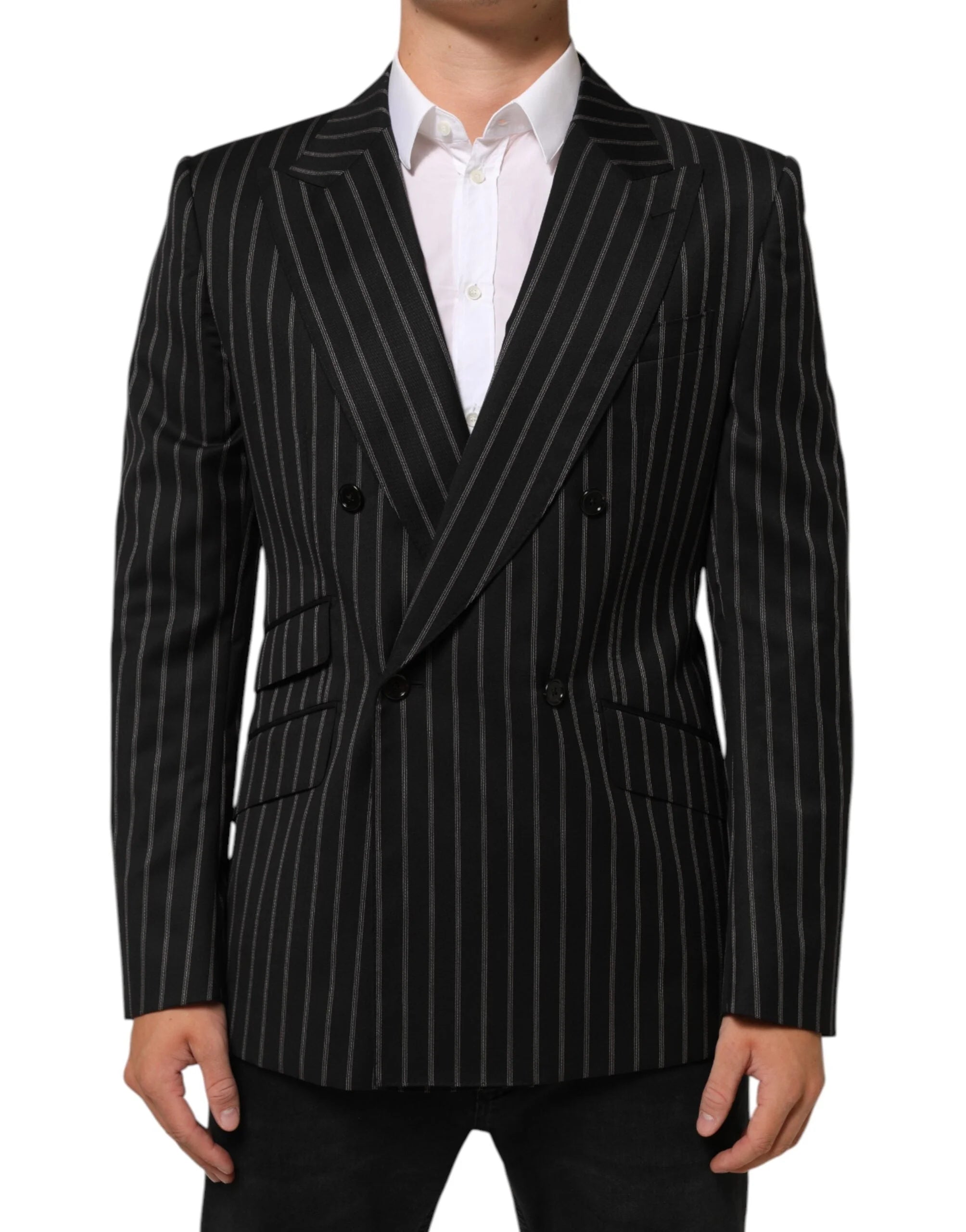 Dolce & Gabbana Black Stripes SICILIA 1 Button Suit Blazer - IT50 | L - Sport Jackets