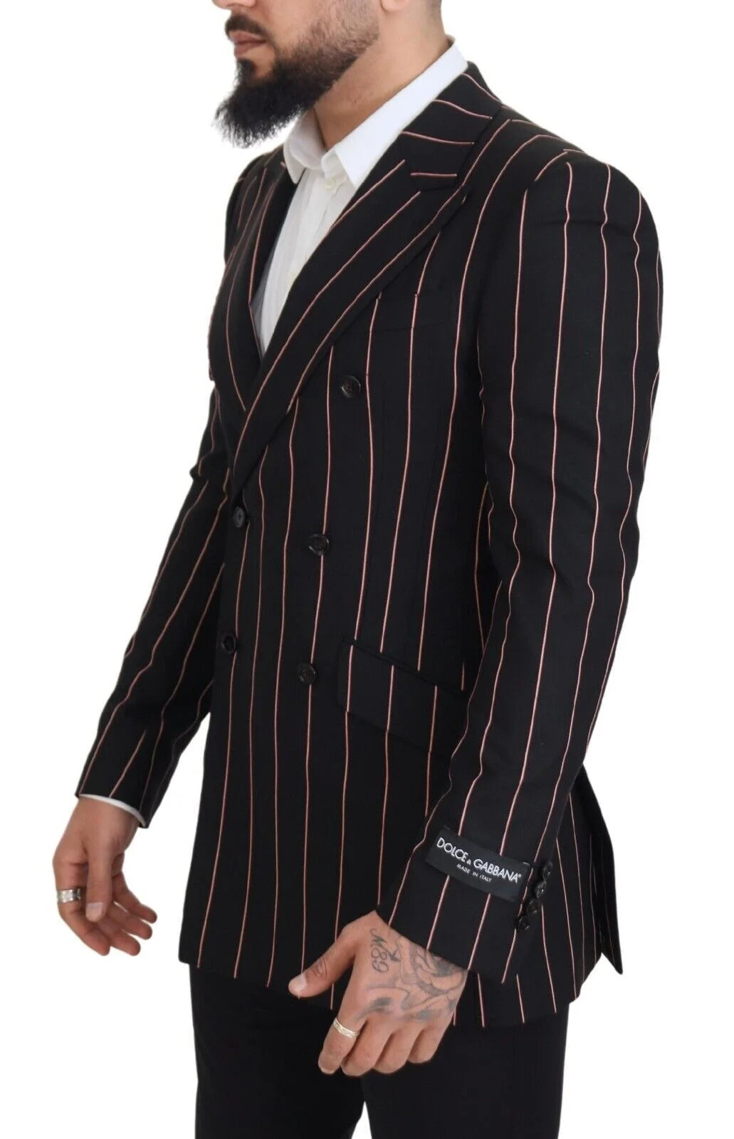 Dolce & Gabbana Black Stripes Viscose Double Breasted Blazer - 48 | M - Sport Jackets