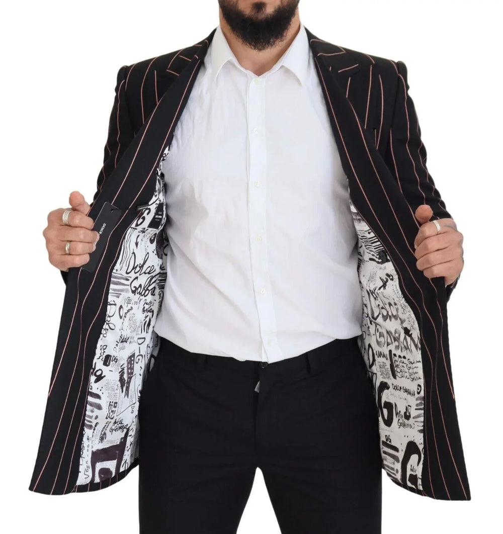 Dolce & Gabbana Black Stripes Viscose Double Breasted Blazer - 48 | M - Sport Jackets