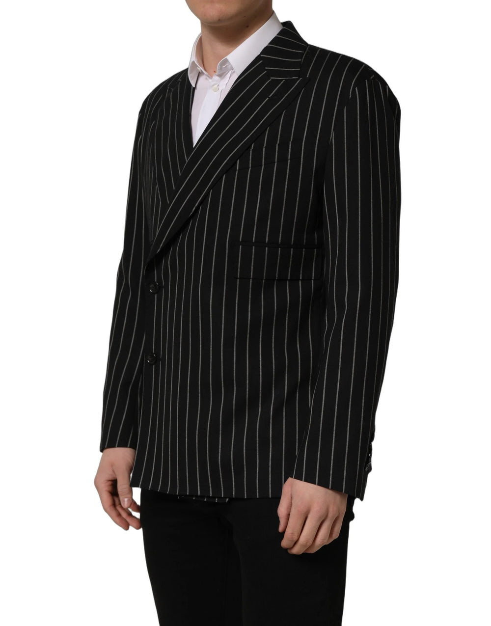 Dolce & Gabbana Black Stripes Wool Double Breasted Jacket - IT48 | M