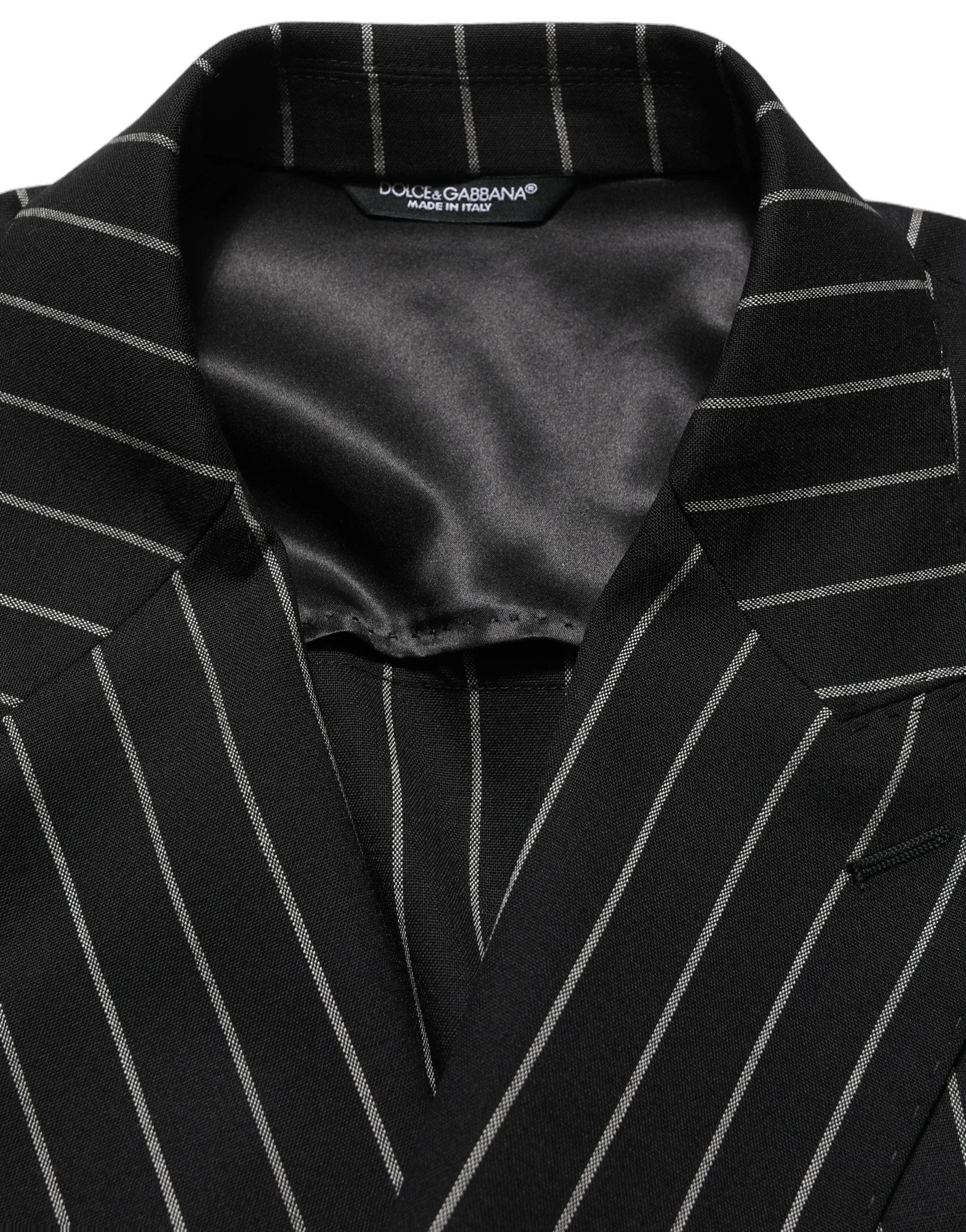 Dolce & Gabbana Black Stripes Wool Double Breasted Jacket - IT48 | M