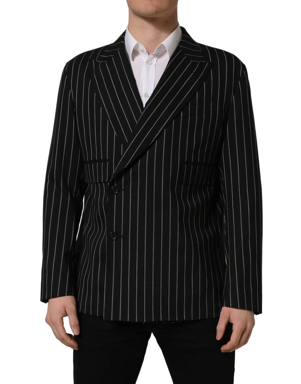 Dolce & Gabbana Black Stripes Wool Double Breasted Jacket - IT48 | M