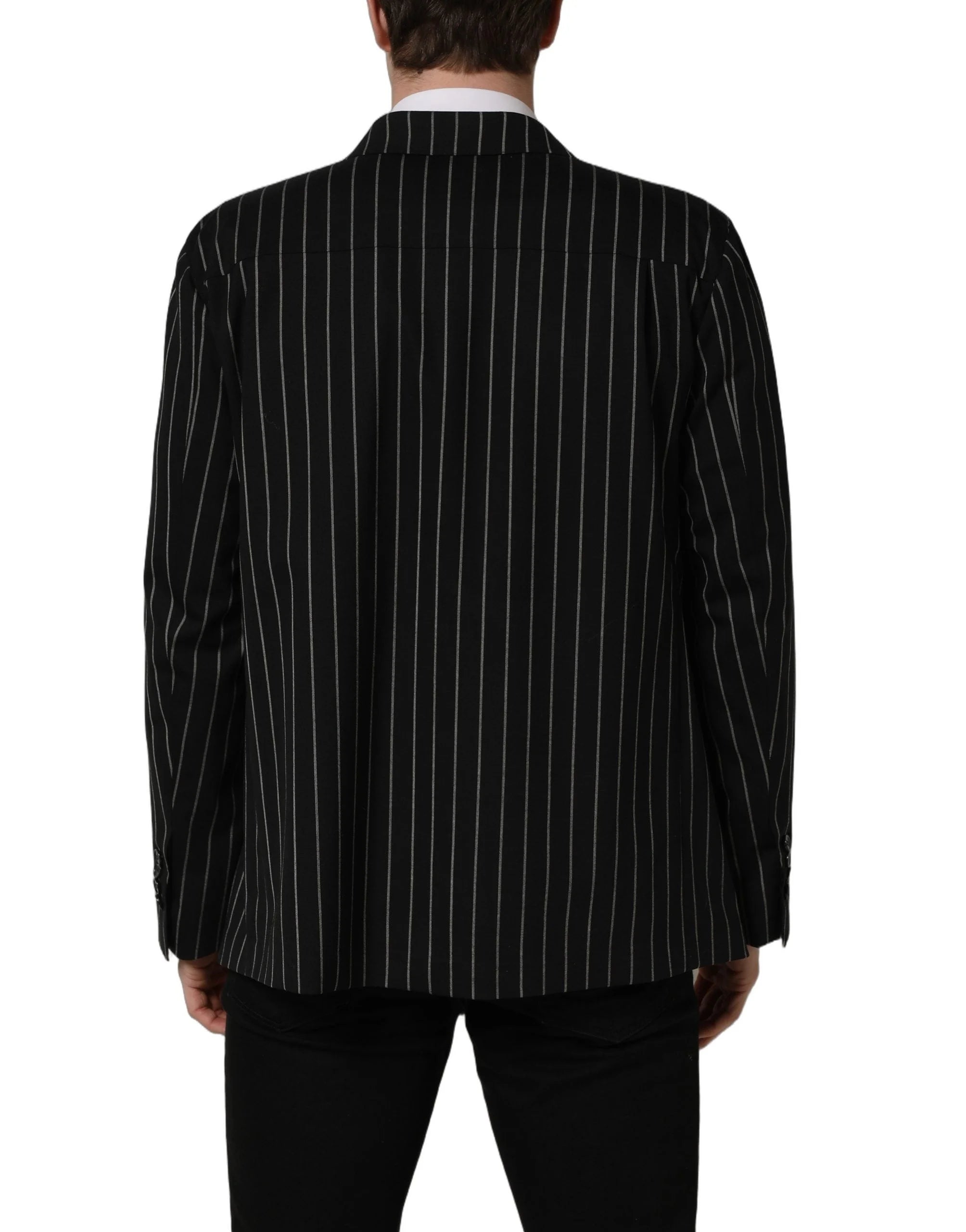 Dolce & Gabbana Black Stripes Wool Double Breasted Jacket - IT48 | M