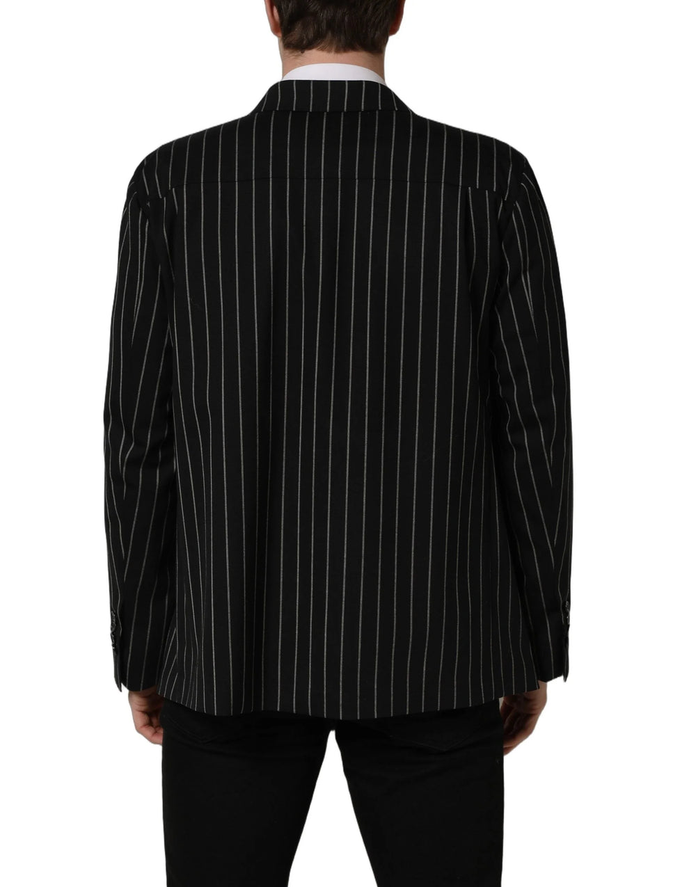 Dolce & Gabbana Black Stripes Wool Double Breasted Jacket - IT48 | M