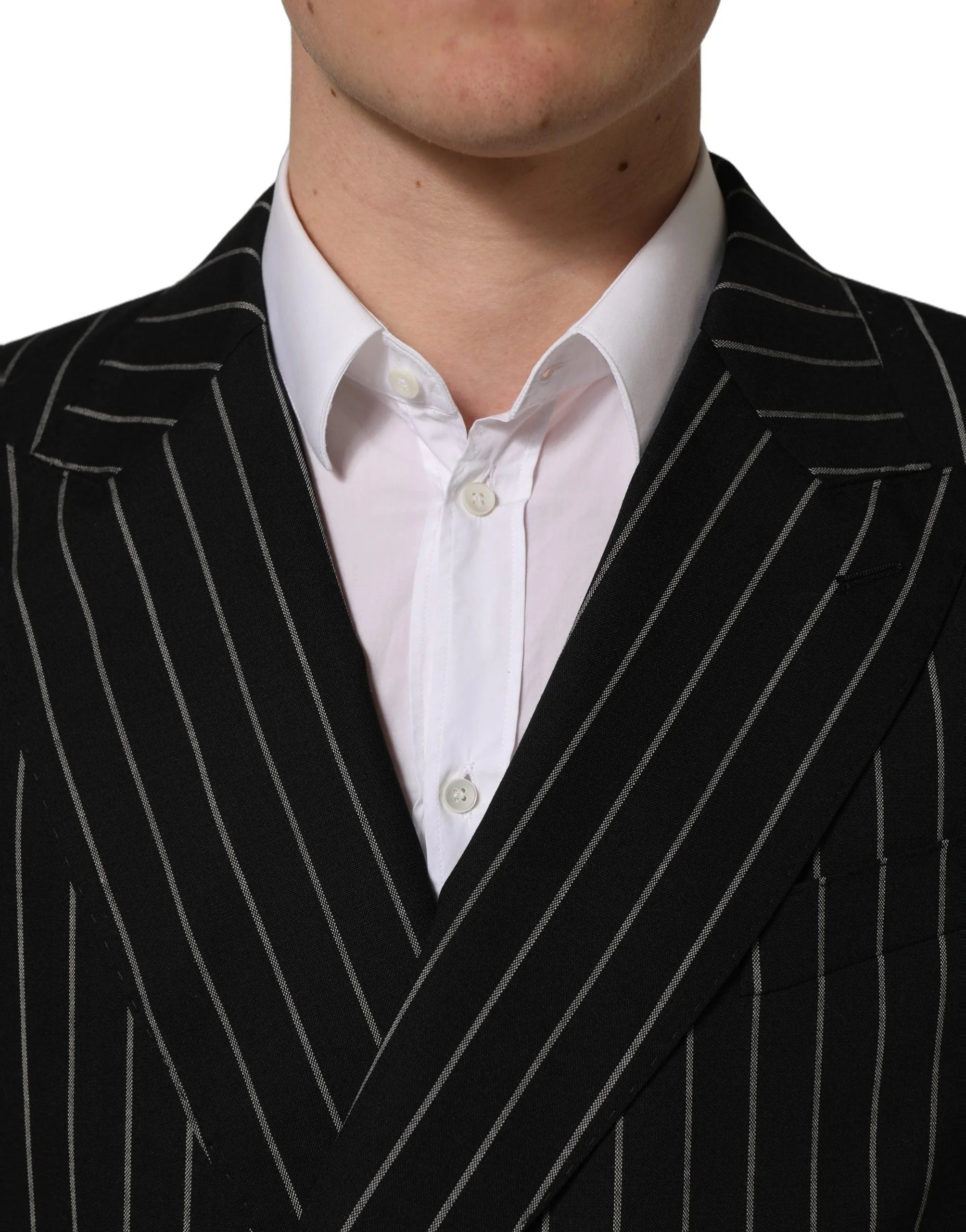 Dolce & Gabbana Black Stripes Wool Double Breasted Jacket - IT48 | M