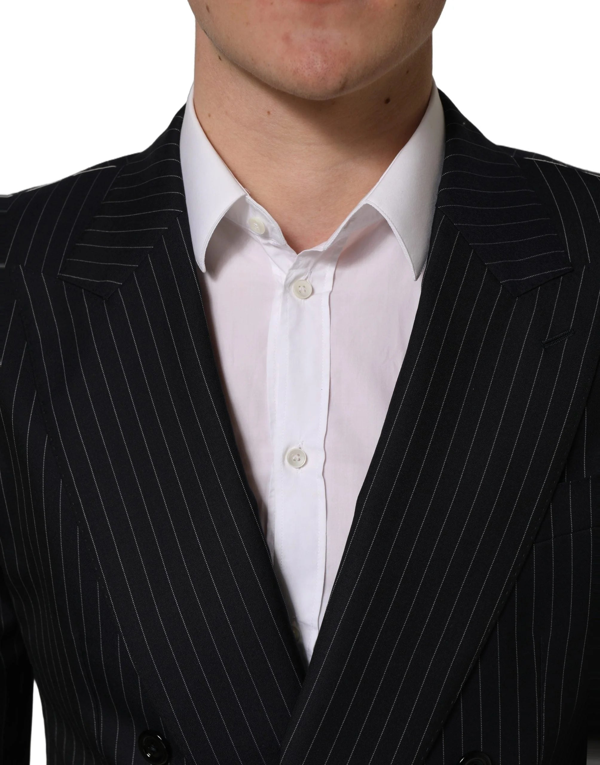 Dolce & Gabbana Black Stripes Wool Double Breasted Jacket - IT50 | L