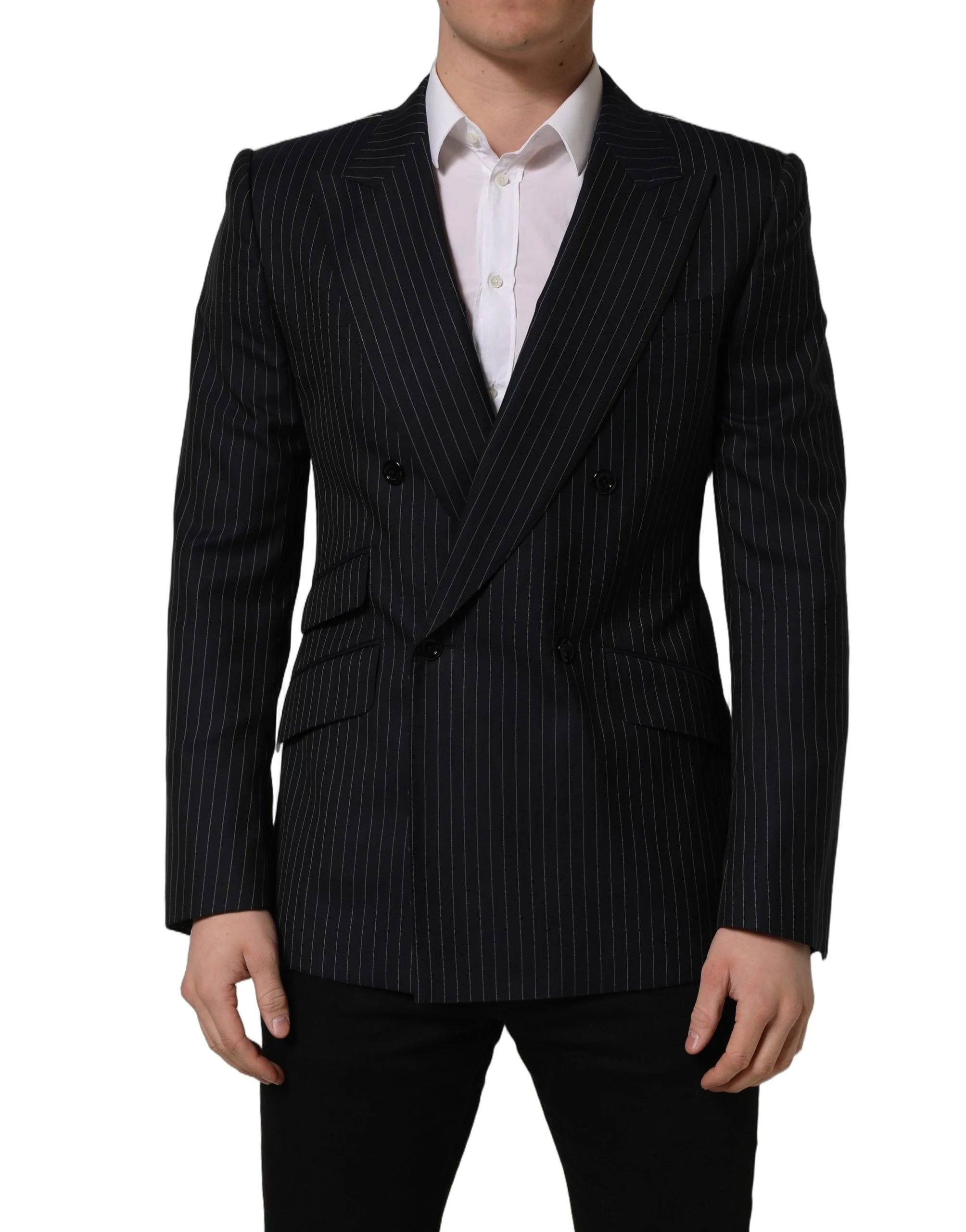Dolce & Gabbana Black Stripes Wool Double Breasted Jacket - IT50 | L