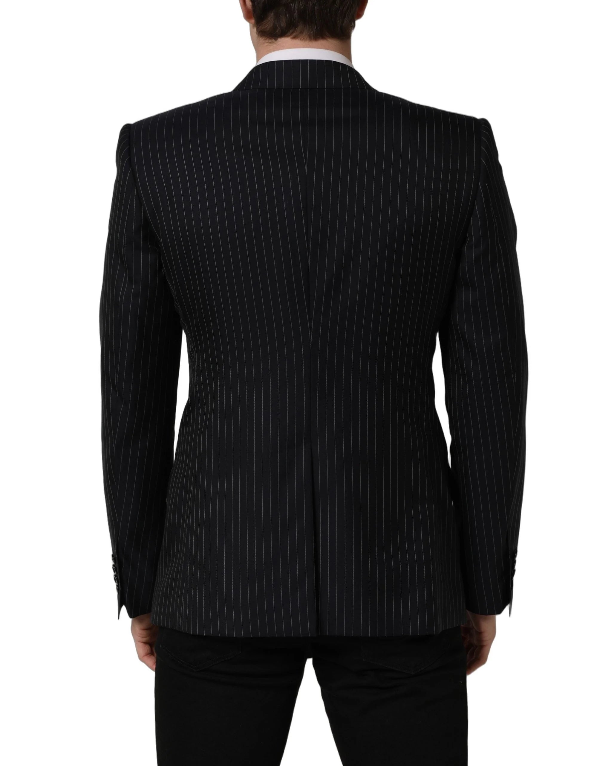Dolce & Gabbana Black Stripes Wool Double Breasted Jacket - IT50 | L