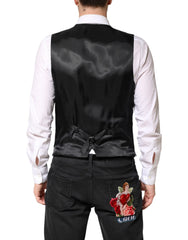 Dolce & Gabbana Black Stripes Wool Dress Men Waistcoat Vest - IT48 | M