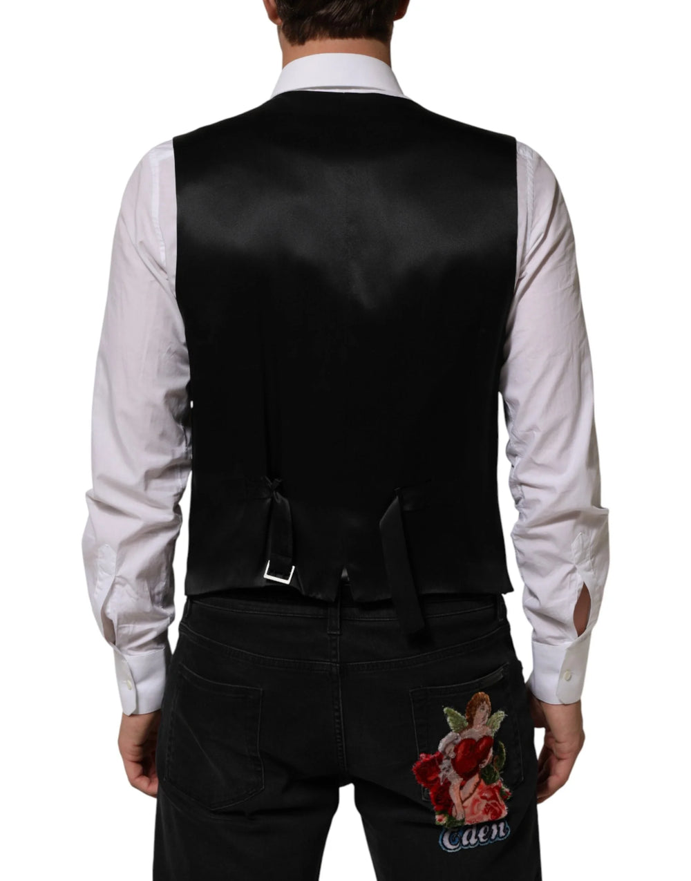Dolce & Gabbana Black Stripes Wool Dress Men Waistcoat Vest - IT50 | L