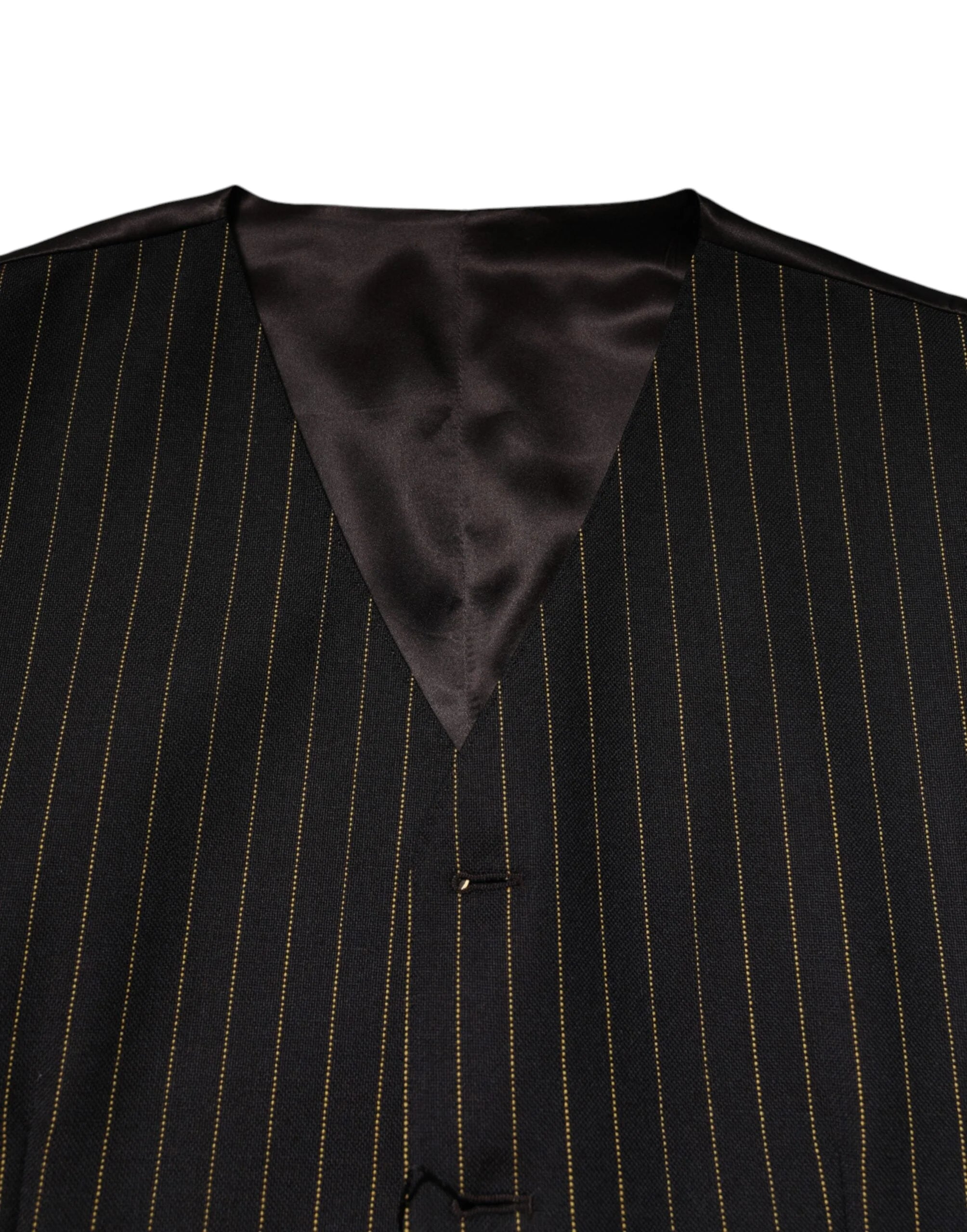 Dolce & Gabbana Black Stripes Wool Formal Men Waistcoat Vest - IT48 | M - Vests