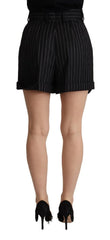 Dolce & Gabbana Black Stripes Wool High Waist Trouser Bermuda Shorts - IT40|S - Bermudas